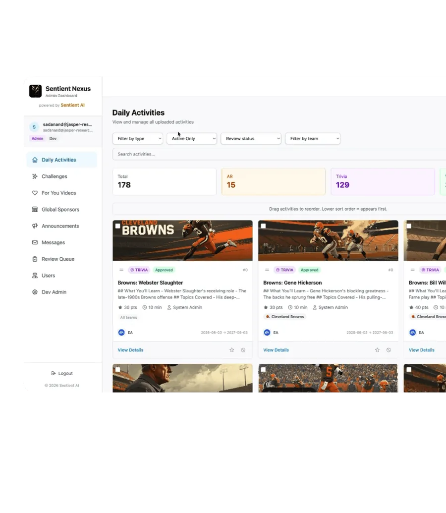 Sentient Pulse admin dashboard
